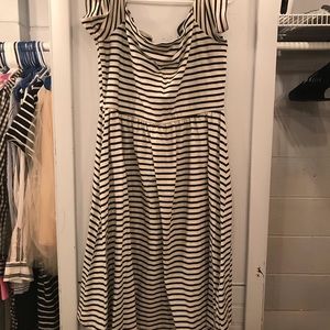 Black White Midi Dress Fit and Flare Sz XL